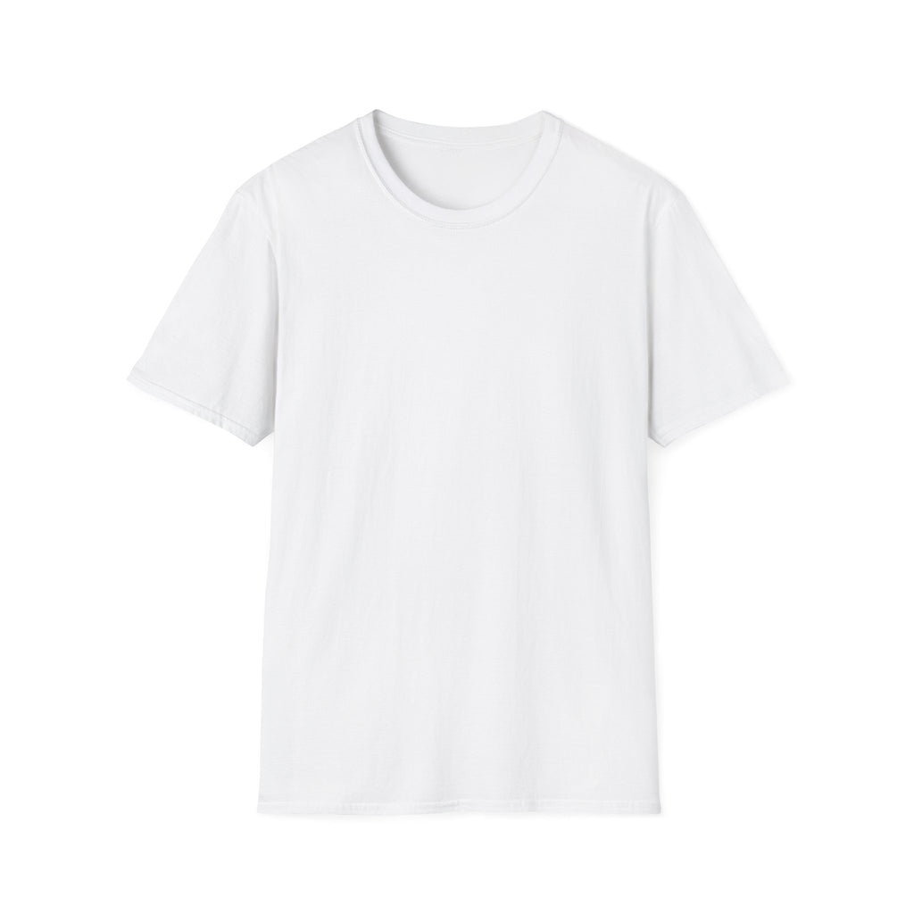 Plain front of the white Gildan Softstyle unisex T-shirt.
